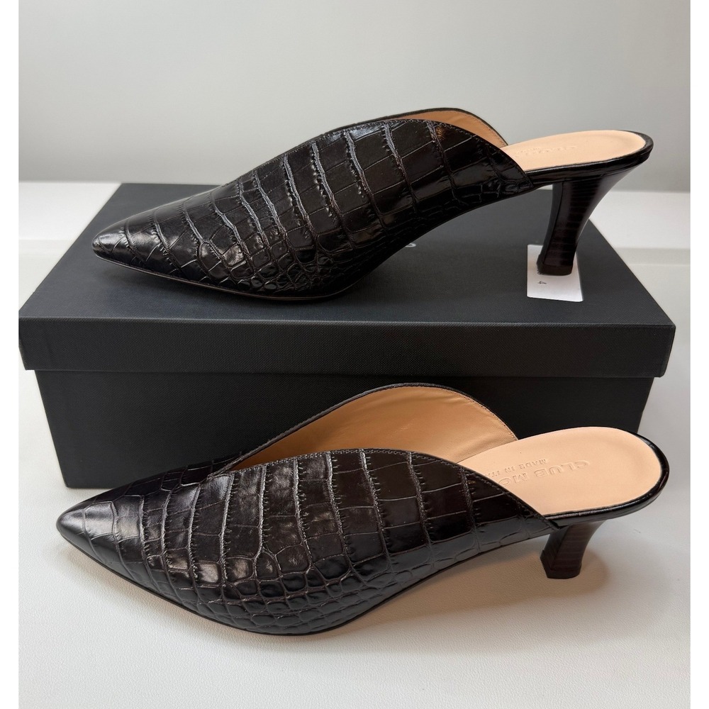 Club‎ Monaco Nahdine Mules Chocolate Brown Croc Leather Euro3 US 9 NEW MSRP 298